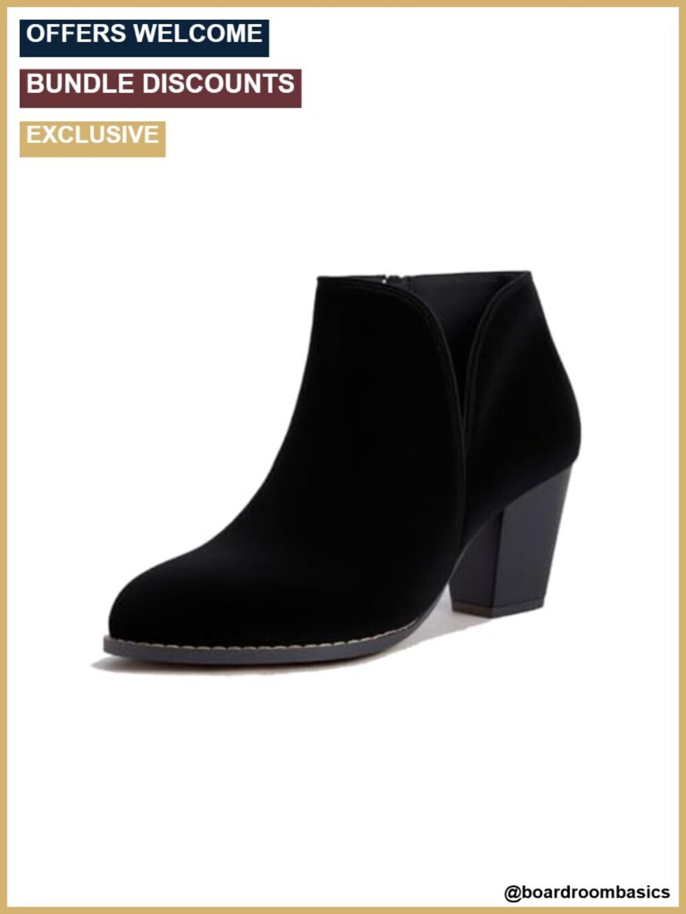 Chunky Heel Ankle Boots with Side Zipper Pointed Toe Faux Suede Stacked Heel